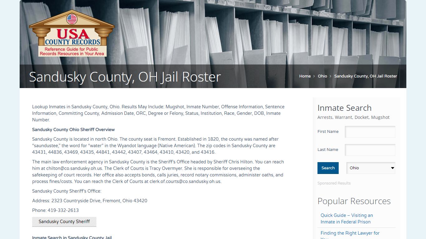 Sandusky County, OH Jail Roster | Name Search